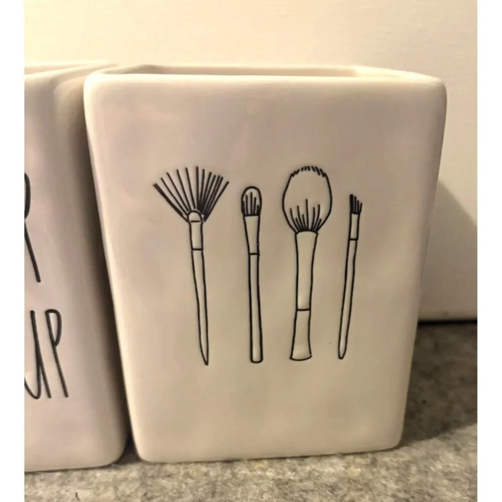 2 Rae Dunn Ceramic Make-up Containers # 3273